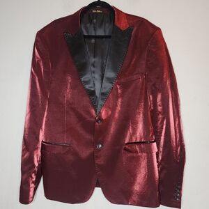 Fabio Fabrinni Red Shiny Sateen Blazer Black Lapel Size 50R